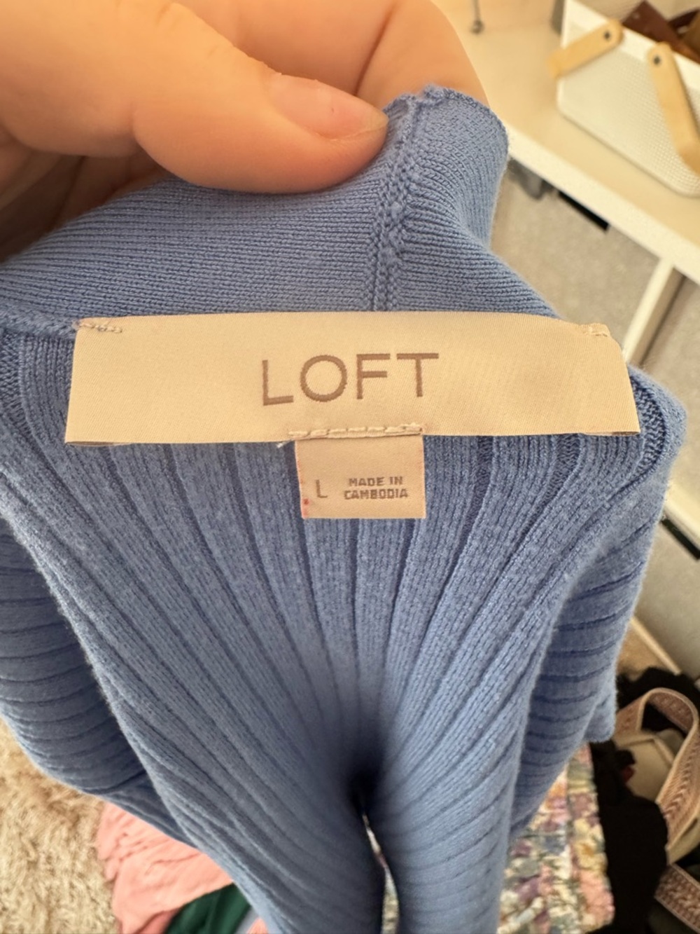 LOFT Dusty Blue Ribbed Button-Front Cardigan - Picture 4 of 4